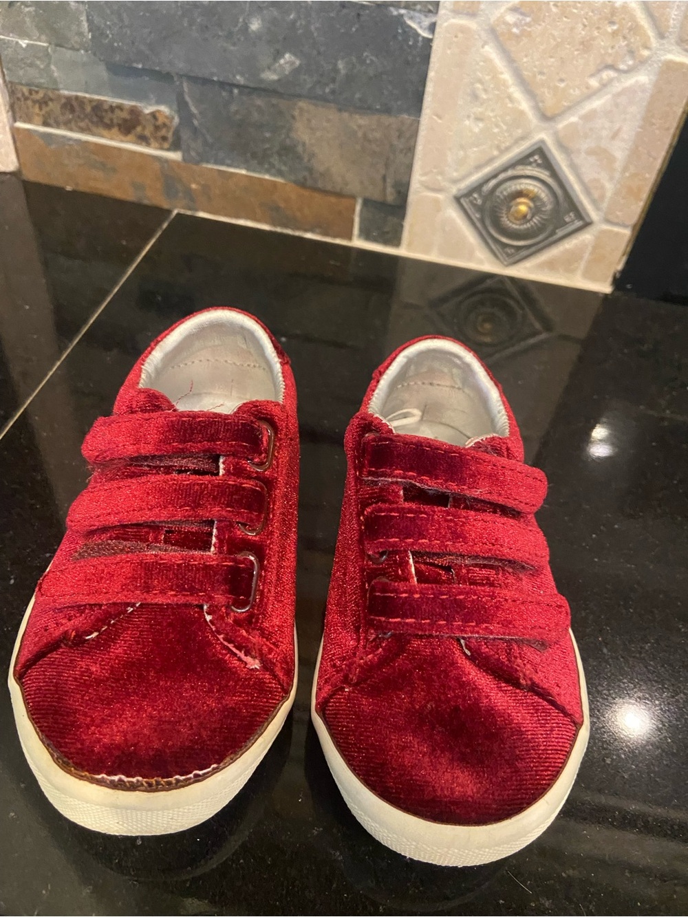 Janie and Jack Girls' Velvet Red Hook-and-Loop Sneakers